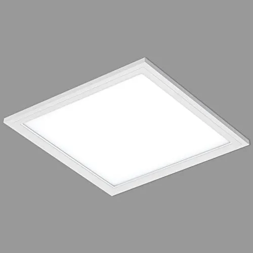 Briloner Leuchten - Lampada da Soffitto a LED, Luce Bianca Naturale 4000K, Metallo, Plastica, Bianco, Soggiorno, Ufficio 29.5 X 29.5 X 4.9 Cm