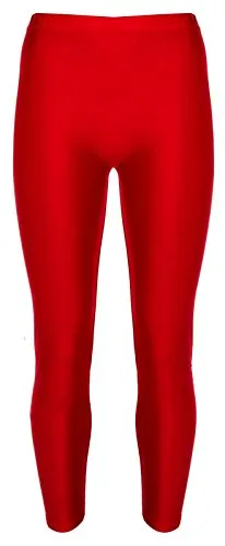 Leggins da donna, lucidi, in Lycra, da danza, nuoto, riscaldamento, ginnastica, danza classica, età 3-14 anni Red 11-12 Anni