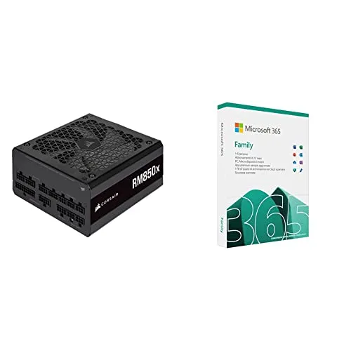 Corsair RM850x 80 PLUS Gold Alimentatore 850 Watt ATX Completamente Modulare, Ventola + Microsoft Office 365 Family | Codice d'attivazione via posta