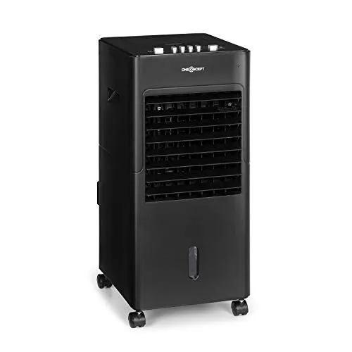 oneConcept Freshboxx - Raffrescatore Evaporativo, Ventilatore, Umidificatore 3in1, 65 W, Flusso: 360 m³/h, 3 velocità, Serbatoio: 6 L, 2 Siberini, Oscillazione Orizzontale, Nero