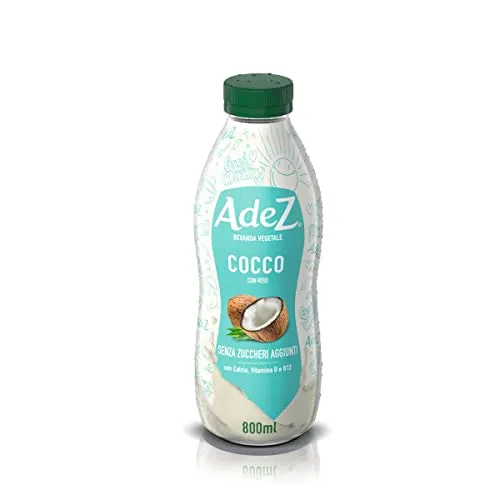 AdeZ Cocco – 1 Bottiglia da 800ml, Bevanda Vegetale al Cocco con Riso, Contiene Naturalmente Zuccheri, con Calcio e Vitamine D e B12