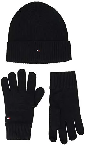 Tommy Hilfiger Pima Cotton Beanie & Gloves GP Set Cappelino e Guanti, Nero (Black Bds), Unica (Taglia Produttore: OS) Uomo