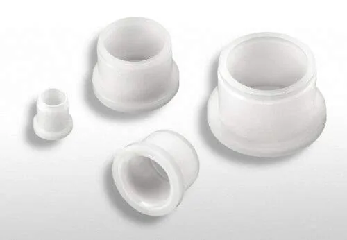 4 boccole di supporto, in plastica PA, con flangia, colore naturale, le dimensioni possono presentare tolleranze.