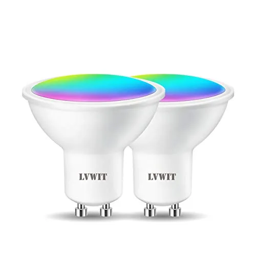 LVWIT Lampadina LED GU10 da Incasso Smart Wifi, 5W Equivalenti a 32W, 350Lm, Compatibile con Alexa, Echo and Google Assistant, RGB Intelligente Dimmerabile, Controllo a Distanza da App