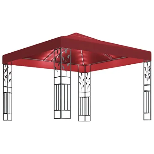 vidaXL Gazebo con Stringa di Luci LED 3x3 m Rosso Vino