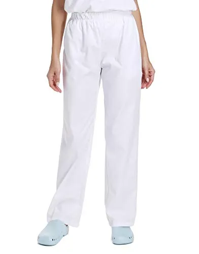 WWOO Donna Pantalone da lavoro Bianco puro Cotone Pantaloni Pantaloni da Infermiere opaco pantalaccio con elastico Materiale Sottile XL