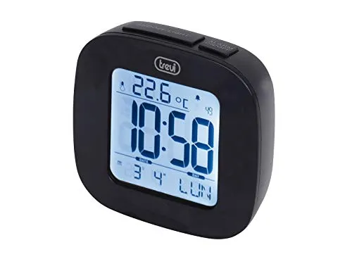 Trevi SLD 3860 Orologio con Display Retroilluminato, Termometro, Calendario Multilingue, Funzione Snooze, Nero