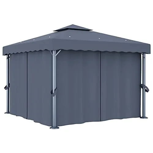 vidaXL Gazebo con Tende Pergolato Arredo Giardino Esterno Tendone Pergola Chiosco Padiglione Feste Parasole Bersò Tettoia Antracite in Alluminio