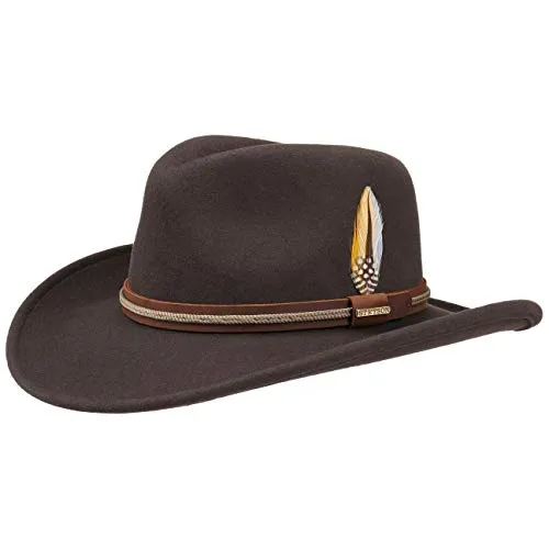 Stetson Cappello Chasney Western VitaFelt Uomo - Made in USA Outdoor di Feltro Rodeo con Fascia Pelle Estate/Inverno - M (56-57 cm) Marrone Scuro