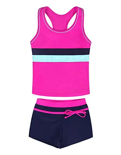 WonderBabe Costumi da Bagno per Ragazze Senza Maniche Canotta Boxer Shorts in Due Pezzi Costume da Bagno per Bambini Costume da Bagno da Spiaggia Vestiti Rosa Caldo età 3-4 Anni