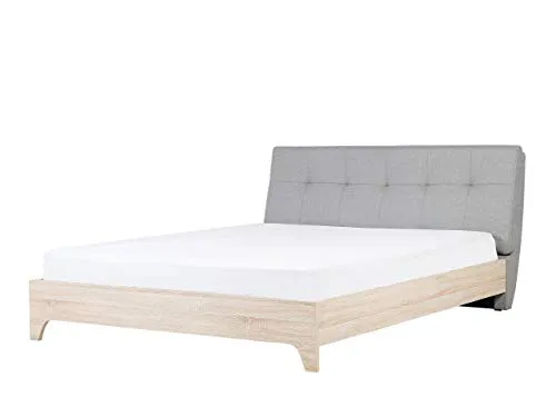 Beliani Letto Imbottito Grigio/Legno Chiaro 180 x 200 cm BERCK