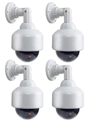 4 telecamere finte Dummy professionali di sorveglianza Speed Dome, camere Dummy per esterni, con obiettivo, cavo e video di sorveglianza lampeggiante, per messa in sicurezza delle merci