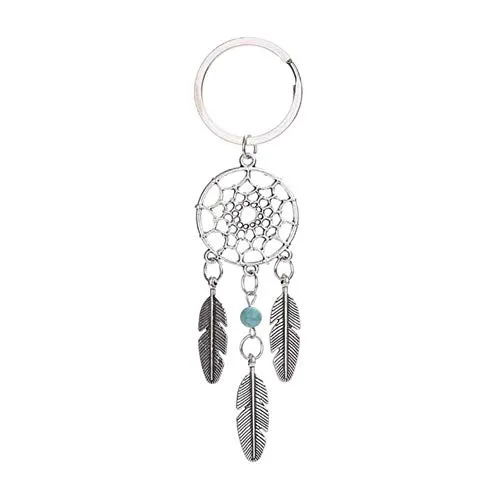 Homie Portachiavi Vintage Dream Catcher Feather con campanelli a Vento Stile Indiano Portachiavi Gioielli Regalo Rosa Perline Nere Ciondolo Dream Catcher Portachiavi Ciondolo, Verde