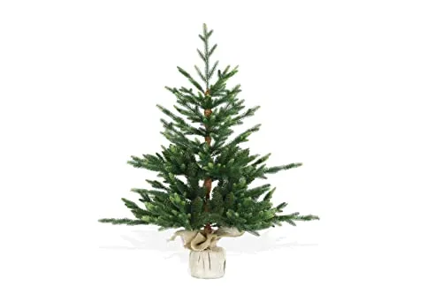 BOP Albero Di Natale Pinetto Ulisse 90 Cm, Fogliame Folto e Realistico In PVC e PE Real Touch, Base In Juta | Albero Di Natale Piccolo Da Appoggio Già Pronto | Alberello Artificiale In Polietilene