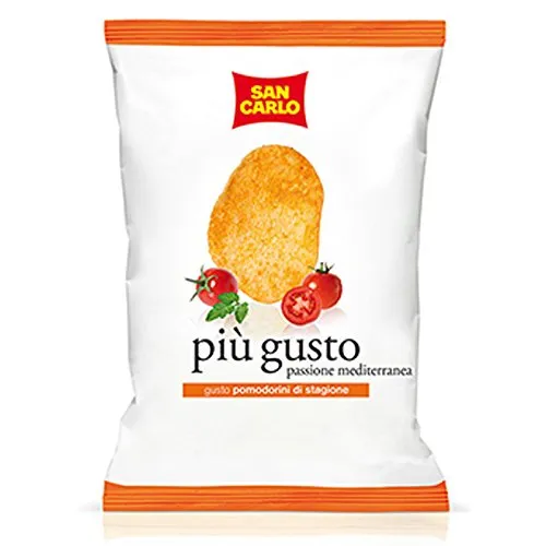 20 BUSTE PATATINE SAN CARLO PIU' GUSTO PASSIONE MEDITERRANEA 50 GR POMODORINI DI STAGIONE