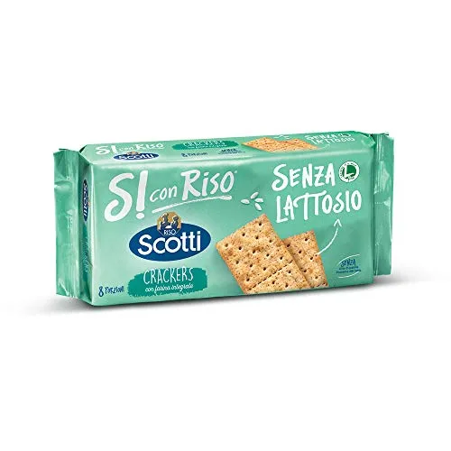 Si con Riso - Crackers con Farina Integrale - Snack Senza Lattosio, Senza Olio di Palma - 8 Monoporzioni