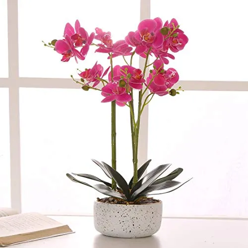 ENCOFT Phalaenopsis Fiori Orchidea pianta Finta con Vaso Artificiali Vaso di Orchidee Bonsai in Vaso con Vaso Arredamento per la casa Decorazione per la Festa Nuziale (Viola, 55cm)