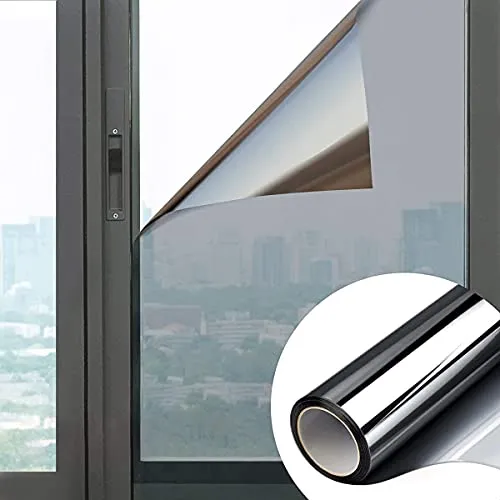 Pellicola Specchio Anti-UV e Controllo del Calore per Vetri Finestre Autoadesiva per Privacy Adatto per Ufficio Casa (Argento, 90x200 cm)