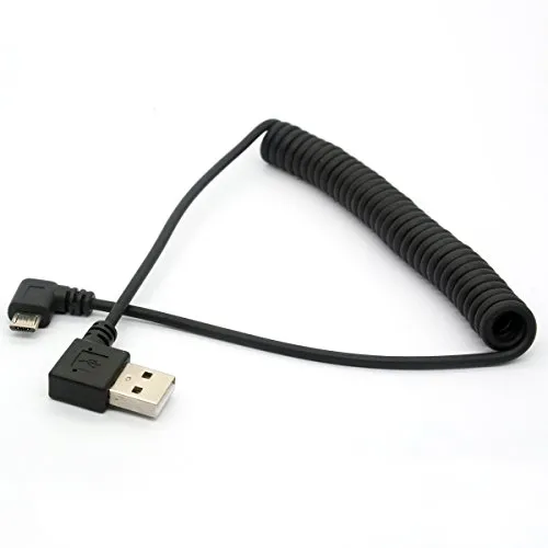 Cavo a spirale con attacco ad angolo retto da USB A a micro USB B maschio