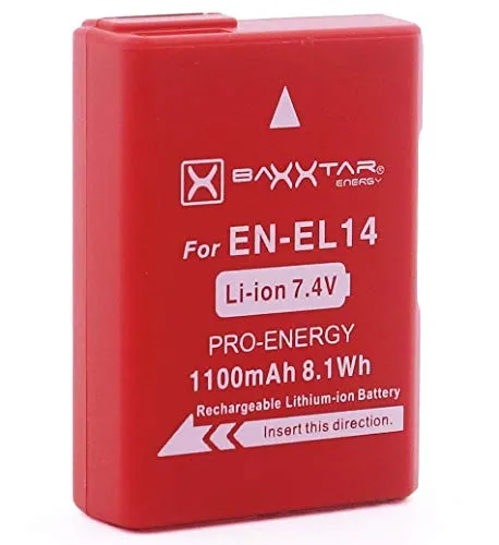 Baxxtar Pro batteria per Nikon EN-EL14 EN-EL14a vero 1100mAh batteria intelligente per D3100 D3200 D3300 D3400 D3500 D5100 D5200 D5300 D5500 D5600 etc.