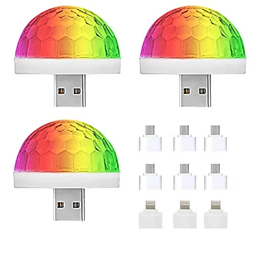NEPAK 3 Pack Mini USB Disco Lights, USB Luci Discoteca Lampada da Palco,Luci Discoteca,Disco Ball Car USB Atmosphere Light, USB Disco Ball Party Light MINI Portable Strobe Light