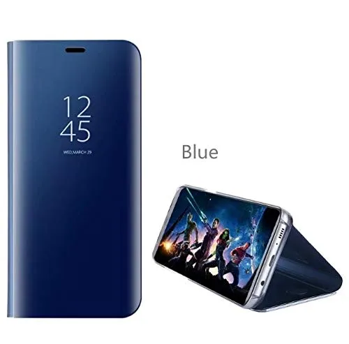 BELLA BEAR Custodia per Samsung Galaxy S10 5G,Custodia Specchio Funzione Staffa Protezione a Schermo Intero Flip Custodia Cover for Samsung Galaxy S10 5G-Blu