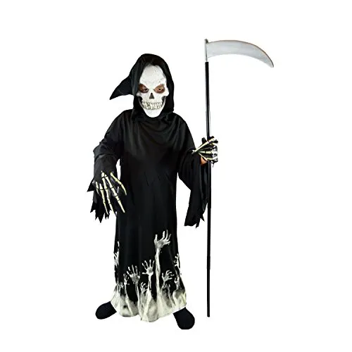 Spooktacular Creations Vestito Halloween Bambino Vestito Scheletro Bambino Luminoso Grim Reaper Glow in The Dark Deluxe Phantom Costume Fancy Dress per Bambini (Large, Black)