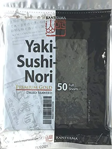 Yakinori Premium Gold, Fogli di alghe Nori Sushi di prima qualità, 50 fogli interi, 140g (50 x 2,8g)