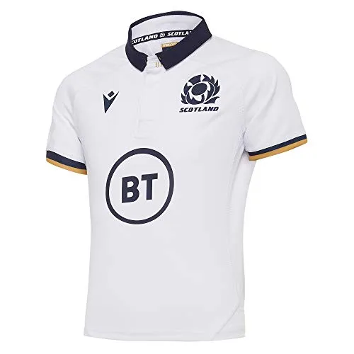 Macron SRU M20 Shirt SS JR, Maglia Replica Away Junior Scotland Rugby 2020/21 Unisex Bambini, Bianco, JL