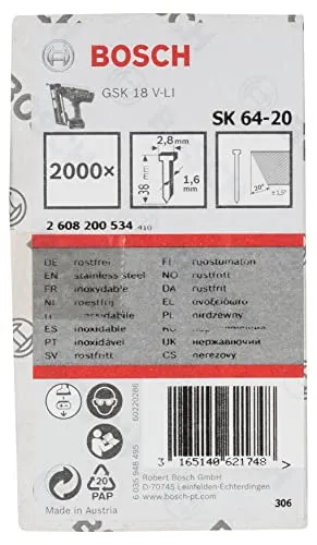 Bosch Professional Clavos Inox SK64-20: 38mm: 2.000uds