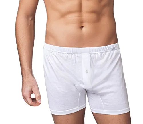 NOTTINGHAM N. 3 Boxer Uomo in Filo di Scozia Underwear - B12930 - con Apertura Anteriore, Chiusura Bottone ED Elastico Foderato. Disponibile nel Colore Bianco