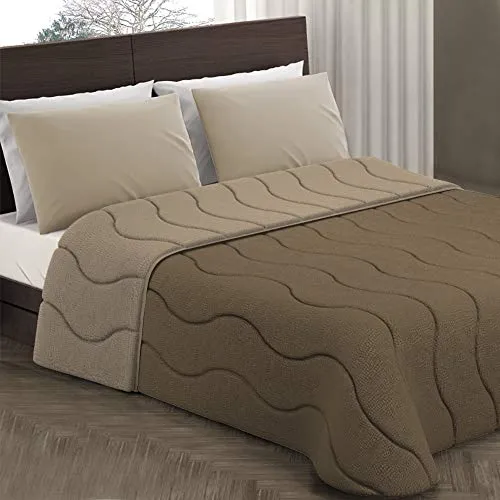 L'ANTICO ARCOLAIO Trapunta piumone invernaleTinta Unita Double-Face100% Made in Italy in Morbida Microfibra (Beige/Tortora, Una Piazza e Mezza)