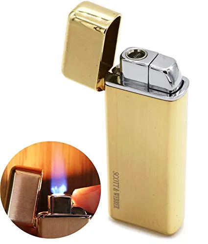 Scott & Webber - Accendino a Gas Oro Gold 100% Metallo con Fiamma antivento Jet flame - Accendino per Pipa / Sigaretta, Sigaro, Cucina, Candela / Ricaricabile / Regolabile #SMART #EASY #ELEGANT