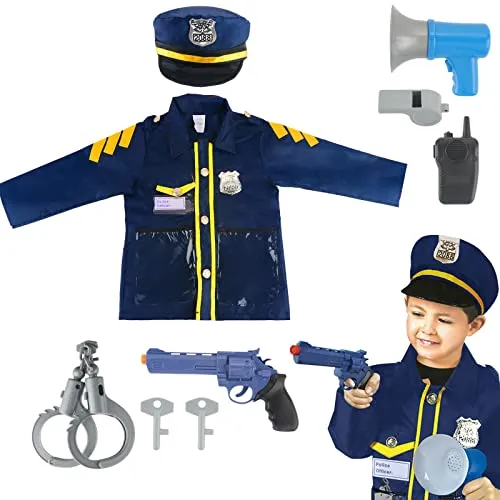 Jooheli Costume Polizia per Bambini, Police Costume Bambina con Walkie Talkie Distintivo del Poliziotto,Giocattoli Gioco di Ruolo per Bambini Carnevale Halloween 3+ Anni