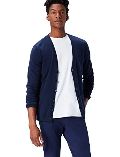 Marchio Amazon - find. Cardigan con Scollo Rotondo Uomo, Blu (Navy), XL, Label: XL