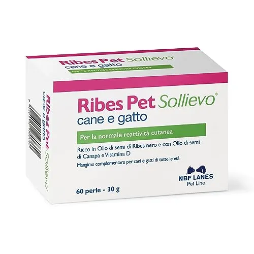 NBF Lanes | Ribes Pet Sollievo Cane e Gatto, 60 Perle Appetibili, per la Normale Reattività Cutanea