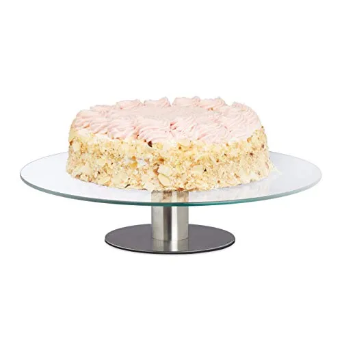 Relaxdays Piatto per torta girevole, base, piatto per torta per decorare, piattaforma girevole per torta, diametro 30 cm, trasparente, 1 pezzo