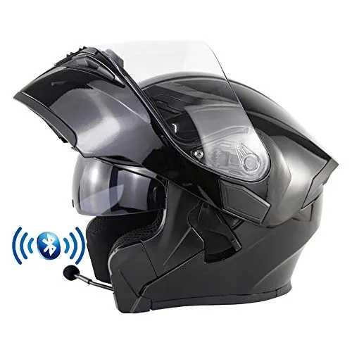 Casco Modulare Bluetooth Integrato, Casco da Moto Flip Up Omologato ECE, Doppia Visiera Aperta Anti-Appannamento per Motor Bike, Riduzione Rumorosa Traspirante Robusto 55-64CM