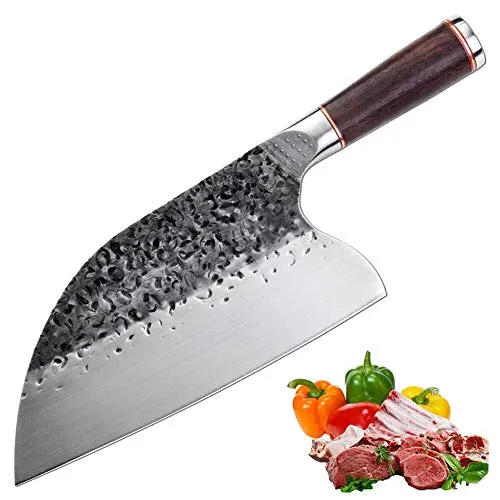 Promithi, coltello giapponese in acciaio al carbonio, realizzato a mano, coltello da cucina affilato con rivestimento, utilizzato per chopper, osso, carne, manico in legno Cleaver.