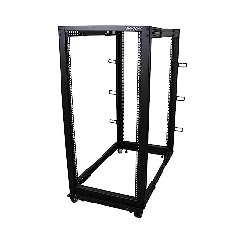 StarTech.com Server Rack 25U 19" a 4 Montanti a Telaio Aperto - Armadio Rack di Rete con Ruote, Piedini di livellamento/Montaggio a pavimento, Rack dati per Apparecchiature AV/Dati/IT (4POSTRACK25U)