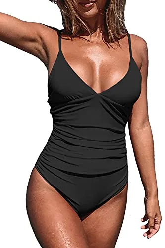 Cupshe, Costume da bagno intero da donna modellante con scollo a V, nero, S