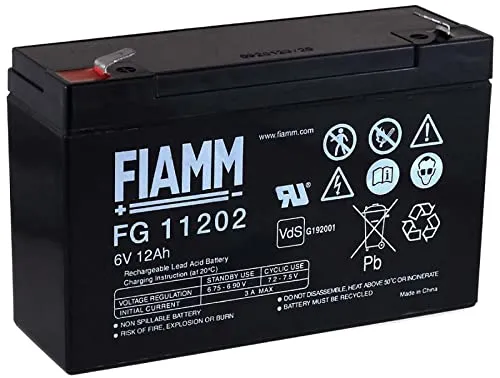 FIAMM Batteria Ricaricabile da Cambio per Auto per Bambini Auto per Bambini Quad per Bambini 6V 12Ah (sostituisce Anche 10Ah)
