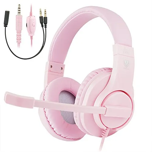 Samoleus Cuffie Gaming con Microfono, Cuffia Stereo con Cavo, Cuffie da Gaming per Xbox One, PS4, Nintendo Switch, Mobile Phone, PC (Rosa - Xbox One)