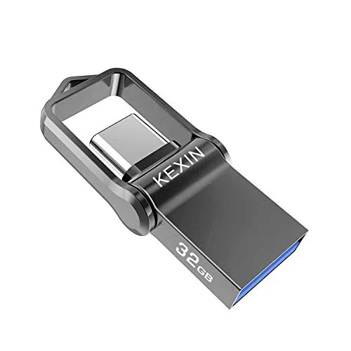 KEXIN 32GB Chiavetta USB 3.0 + USB C OTG PenDrive Tipo C Chiavette Memoria USB Pennetta Impermeabile Flash Drive con Portachiavi Memory Stick Metallo Pennette USB per Samsung/PC/Laptop Regali Nero