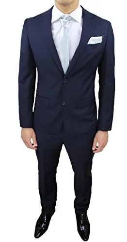 Abito Completo Uomo Sartoriale Blu Taglie Forti comode conformato Casual Elegante Cerimonia (65)