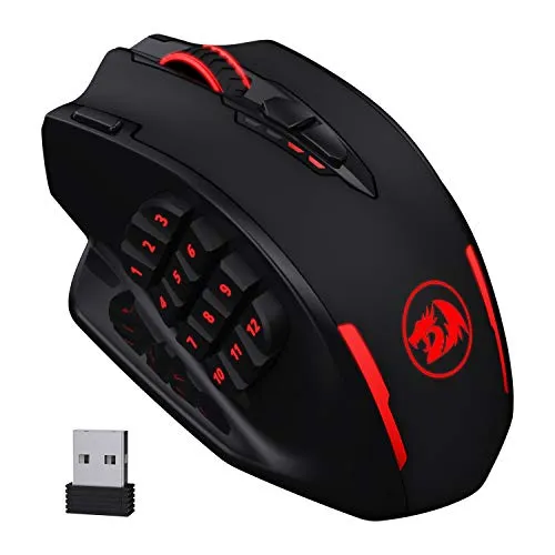 Redragon M913 Impact Elite Mouse da gioco wireless, mouse gamer RGB da 16000 DPI con 16 pulsanti programmabili, batteria da 45 ore e sensore ottico Pro, 12 pulsanti laterali MMO Mouse