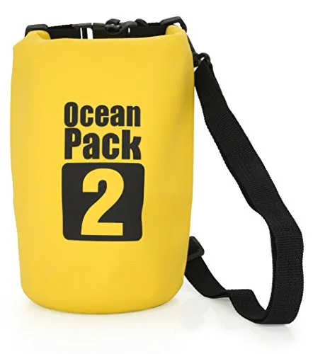 MyGadget Borsa Impermeabile 2L - Dry Bag Waterproof per Spiaggia, Piscina e Sport Come Canottaggio Vela Kayak Rafting Pesca - Giallo