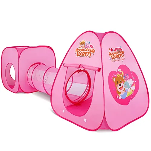 Peradix 3 in 1 Pop Up di Tenda con Tunnel da Gioco,Tende Giocattolo con 3 PCS Palline da Interno Esterno,Tunnel Playhouse Ball Pit ​per Bambini e Bambine da Regali Natale