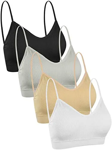 CMTOP Intimo Sportivo Reggiseno Bandeau 4 Pezzi Strisce Verticali Senza Cucitura Donna Top Posteriore di Bellezza Senza Spalline Bra Elastico Cassa Pettorale Rimovibile Sportivo Comfort Bra