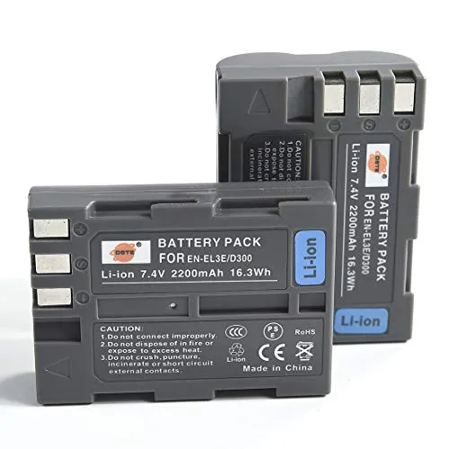 DSTE - 2 batterie agli ioni di litio EN-EL3E ENEL3E, compatibili con Nikon D30, D50, D70, D70S, D80, D90, D100, D200, D300, D300S, D700
